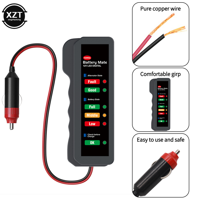 Power Tools China - Тестер автомобильных аккумуляторов с 6 LED-индикаторами,